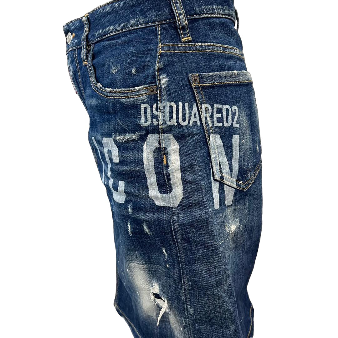 DSQURED2 Icon denim tight mini distressed skirt