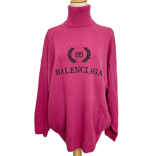 BALENCIAGA Sweater Wool Logo Pink Knit