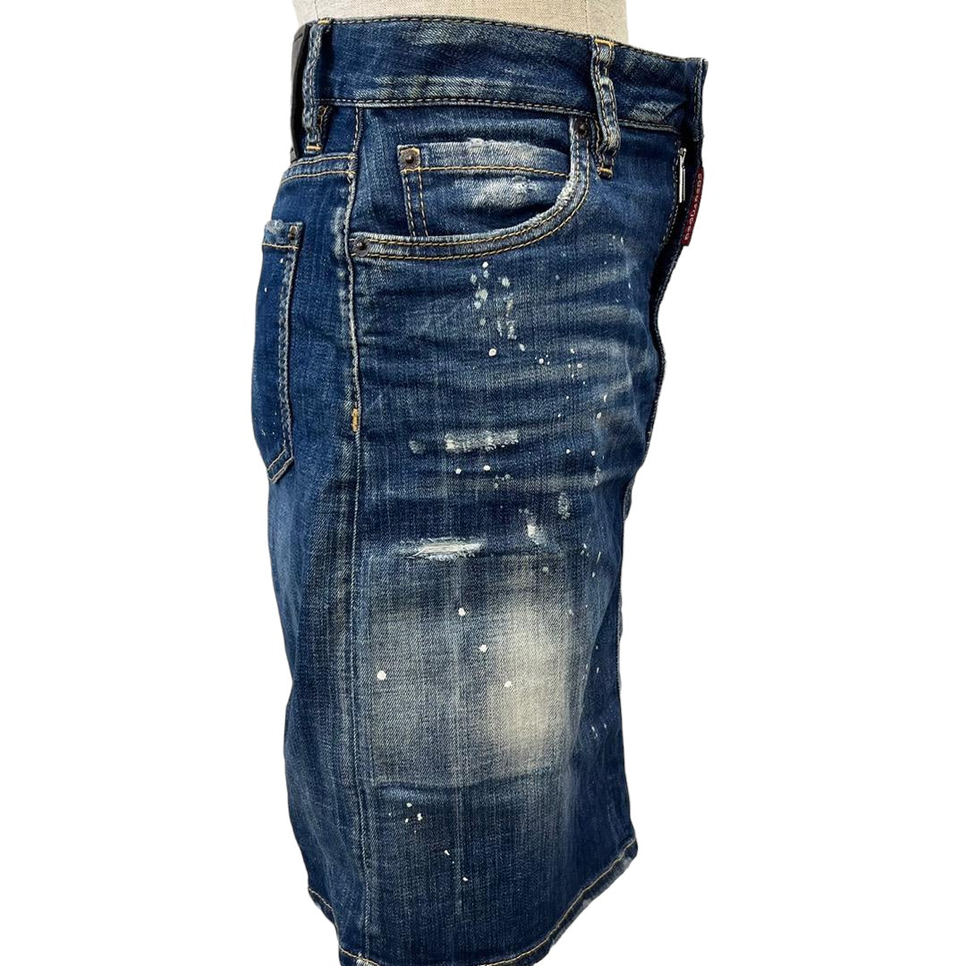 DSQURED2 Icon denim tight mini distressed skirt