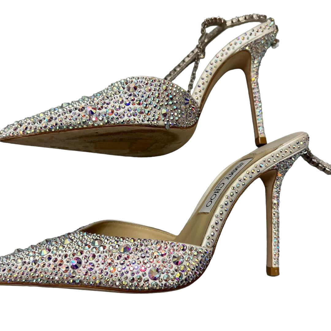 JIMMY CHOO Senda 100 Crystal Chain Satin Pumps