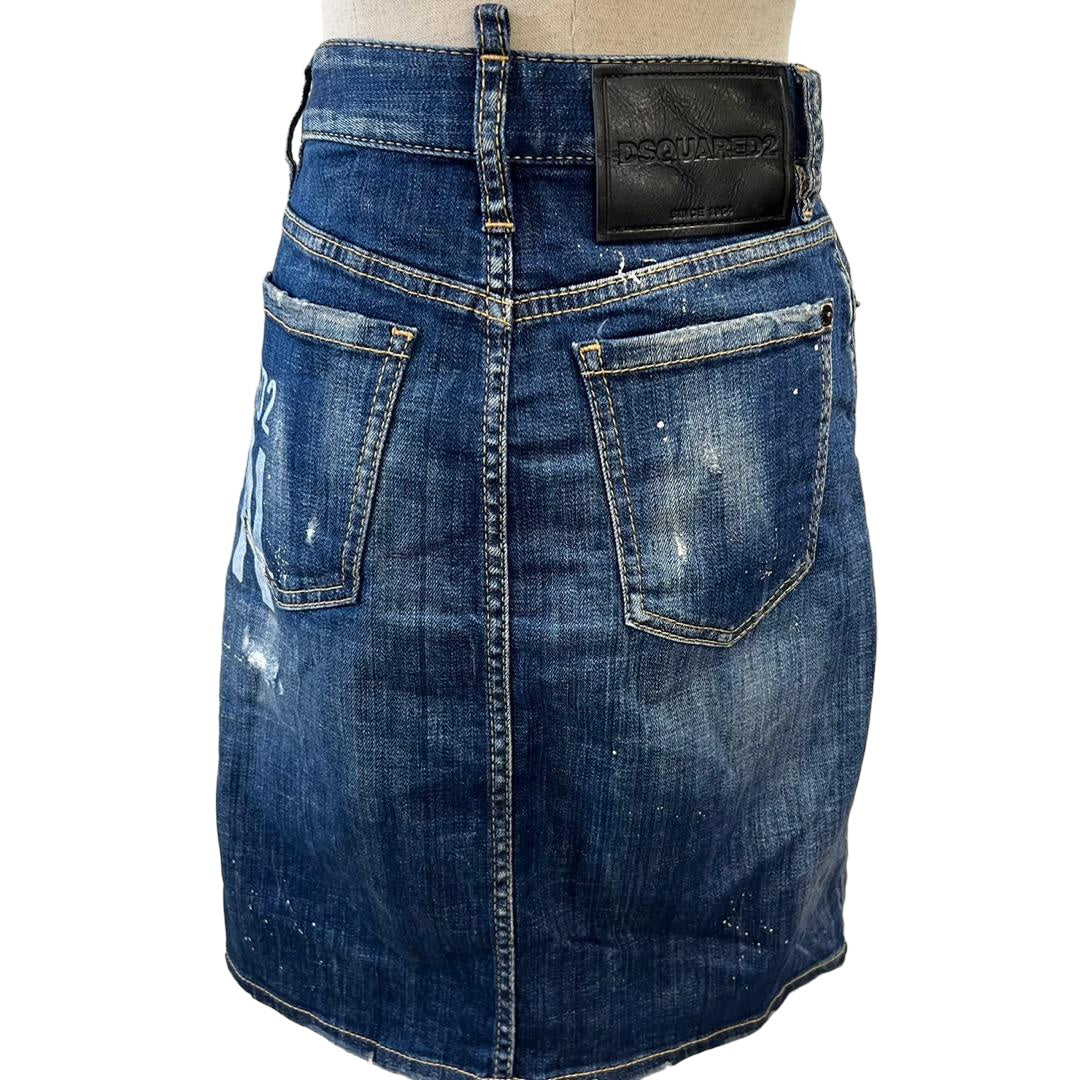 DSQURED2 Icon denim tight mini distressed skirt