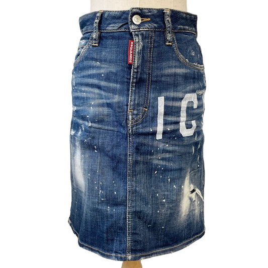 DSQURED2 Icon denim tight mini distressed skirt