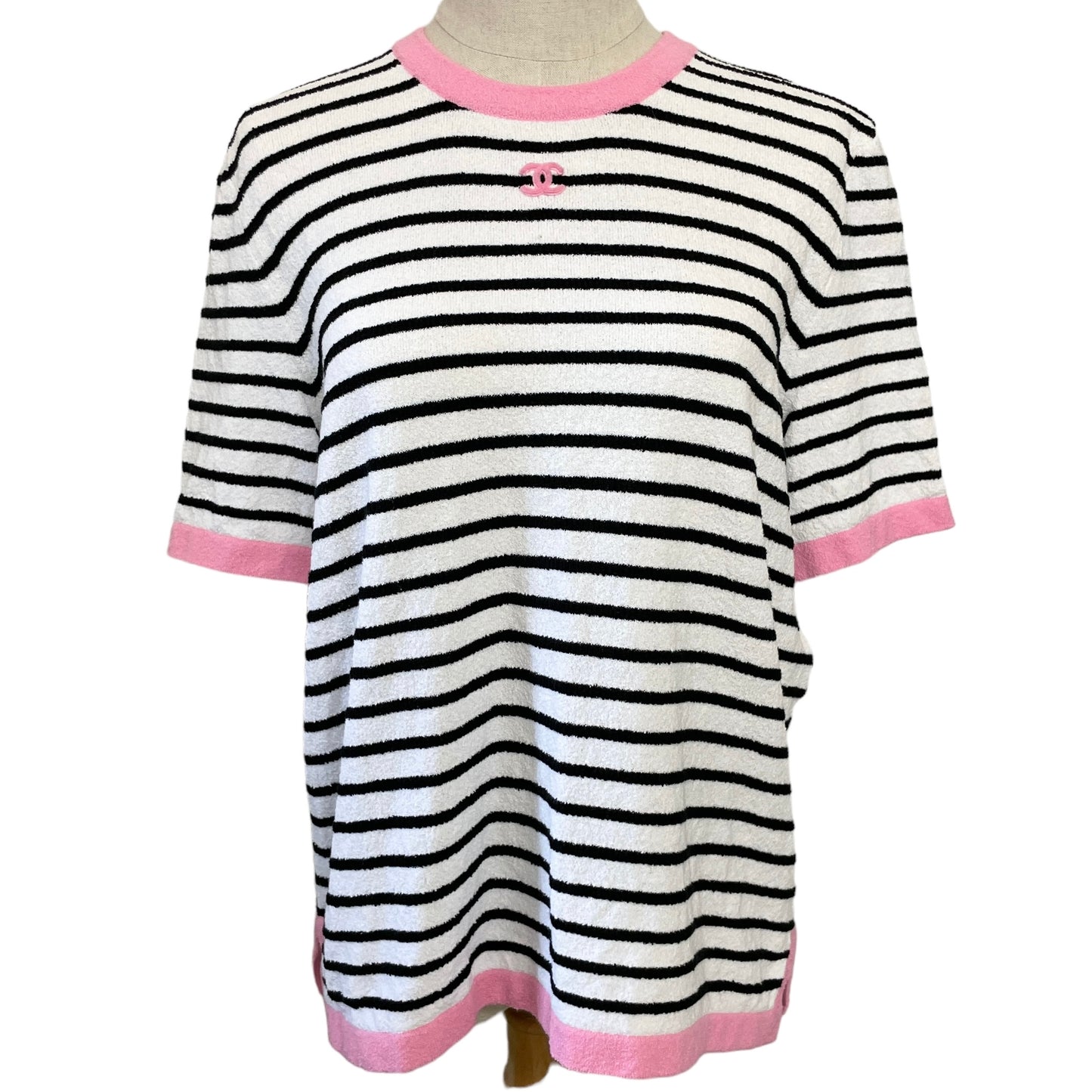 24SS CHANEL Crew Neck Stripes Short Sleeves Logo T-Shirts