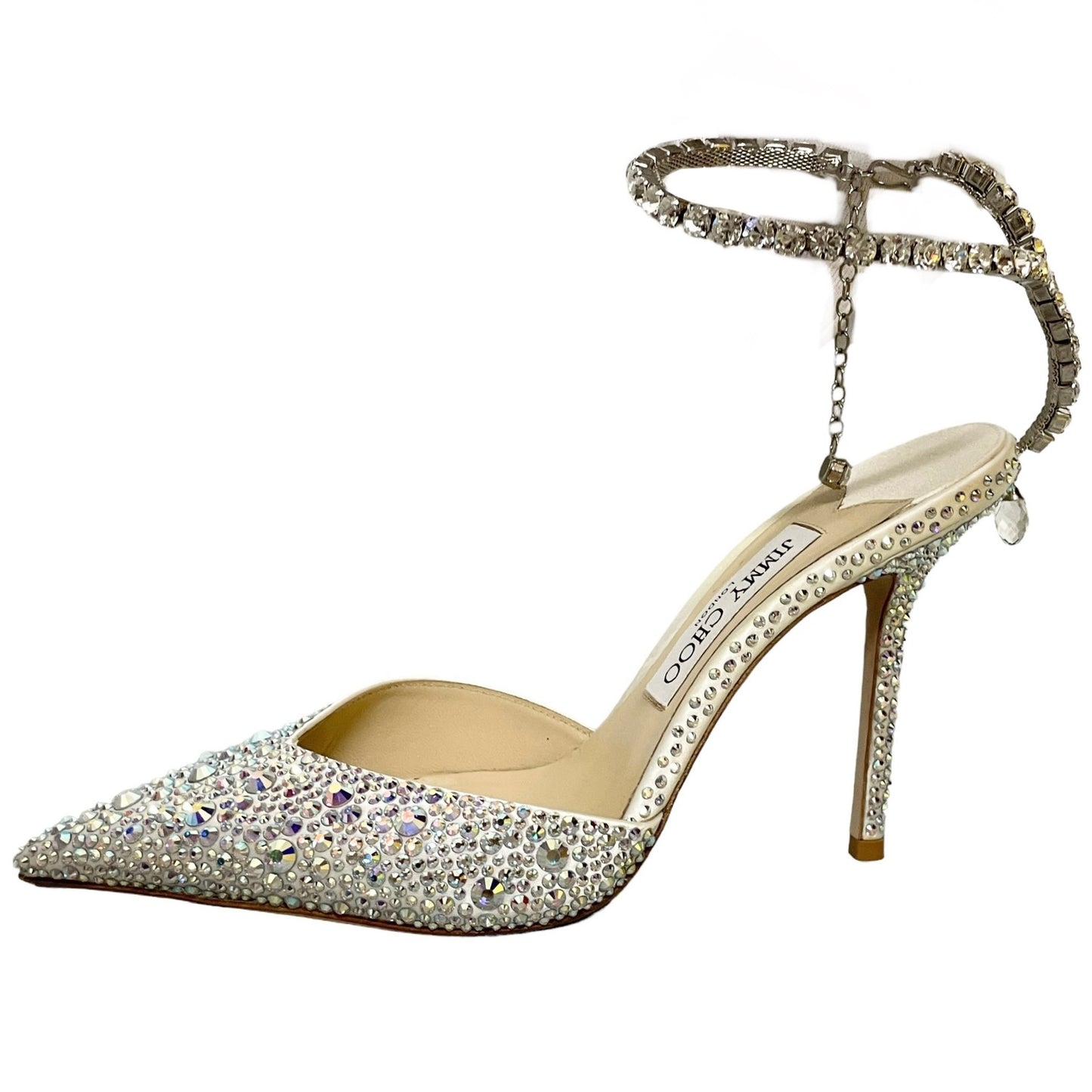 JIMMY CHOO Senda 100 Crystal Chain Satin Pumps